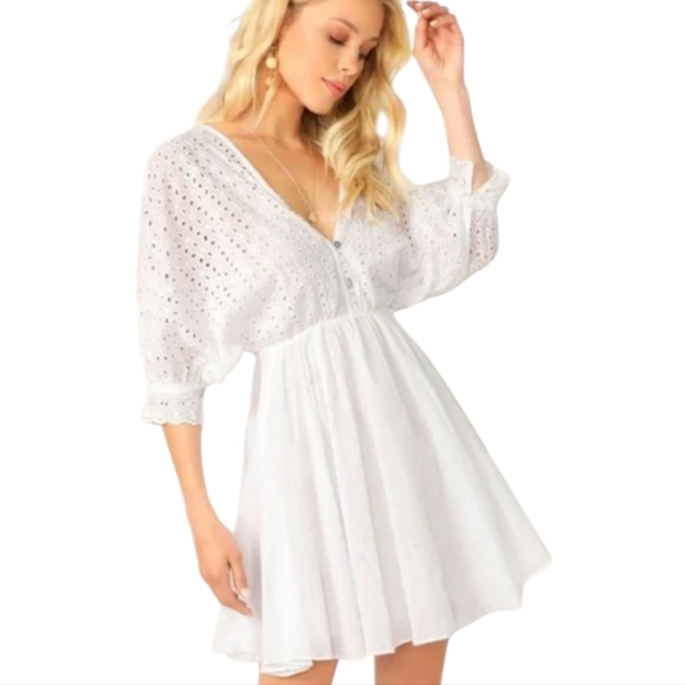 Chelsea & Violet White Eyelet Summer Beach Wedding Dress Size Large